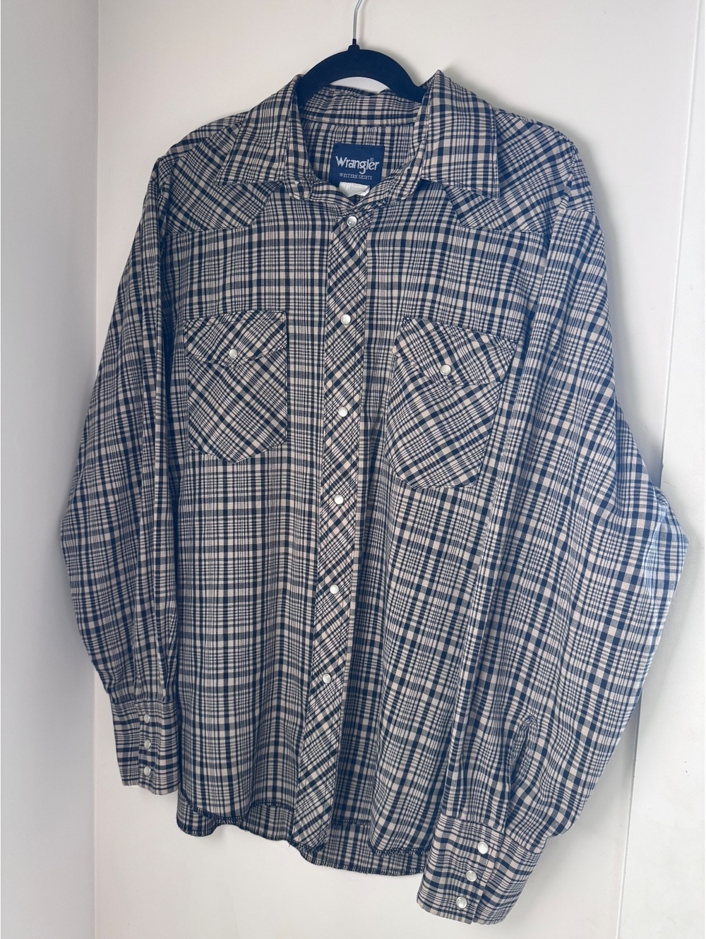 Wrangler Western Shirt Men’s Large 75204PP Plaid Pearl Snap Cowboy Long Sleeve - Picture 1 of 8